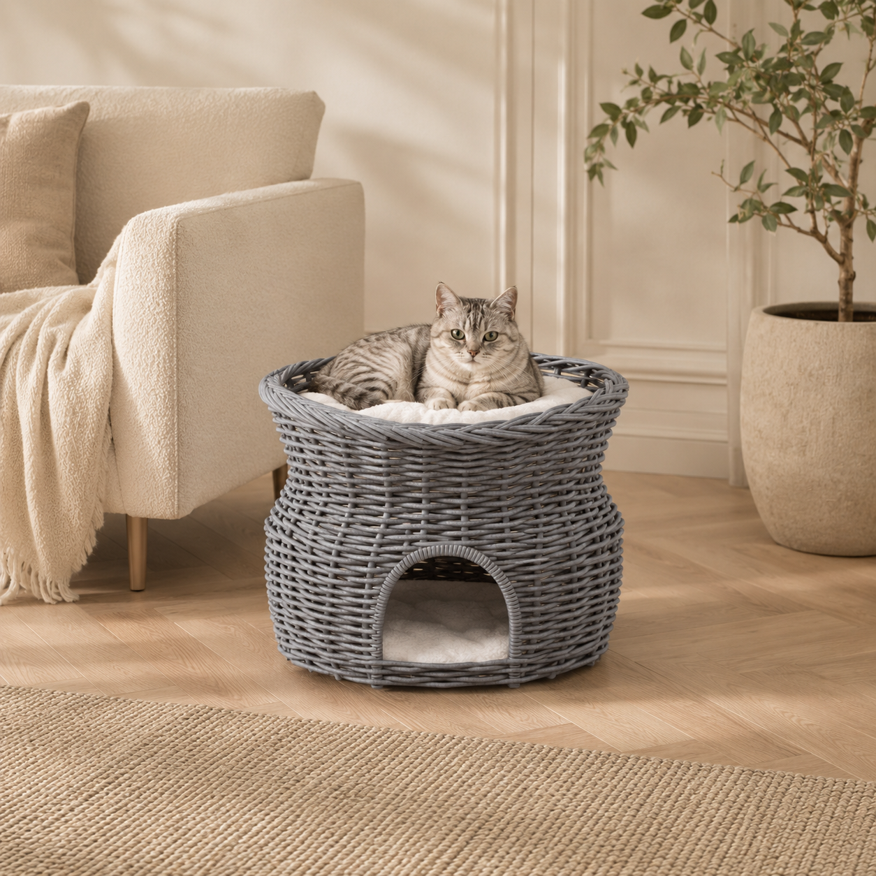 Luxury Woven Willow Cat House – 2 Tier