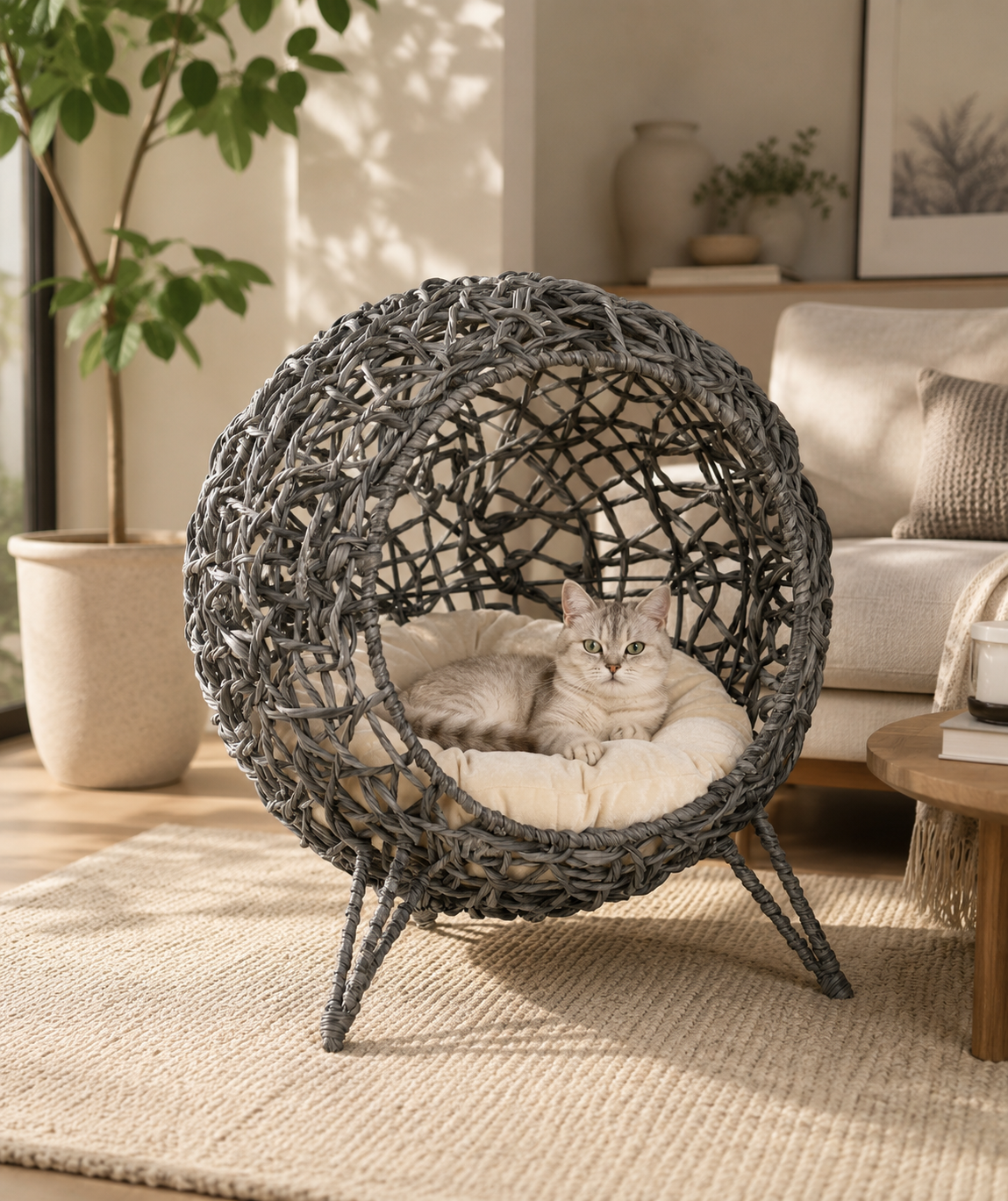 The Woven Retreat Cat Chair — Grey