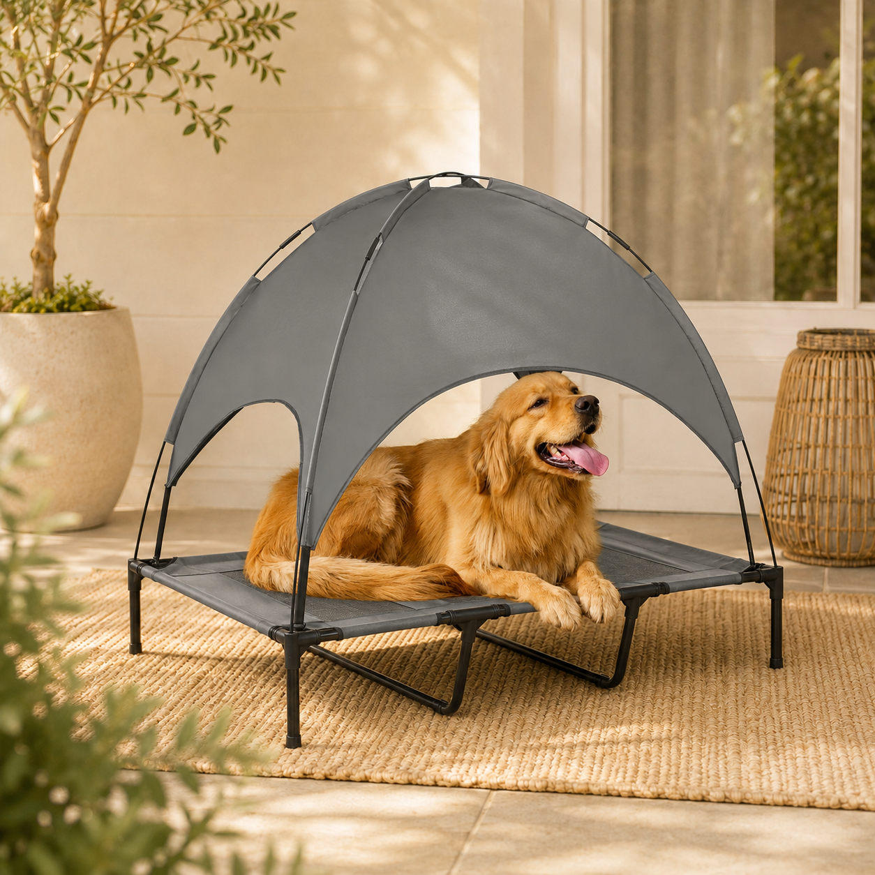 Luxury Elevated Outdoor Canopy Pet Bed – 122 cm